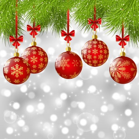 Christmas tree branches with red ballsのイラスト素材