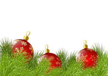 Christmas tree branches with red ballsのイラスト素材