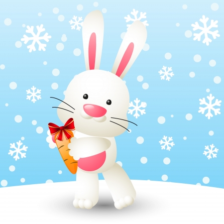 Cute white rabbit with carrotのイラスト素材