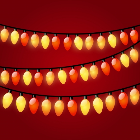 Christmas light garland on redのイラスト素材