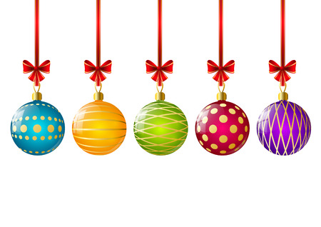 Color Christmas balls with ribbonsのイラスト素材
