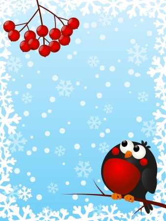 Funny bullfinch with rowan berriesのイラスト素材