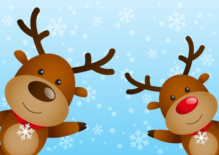 Funny deers on winter backgroundのイラスト素材