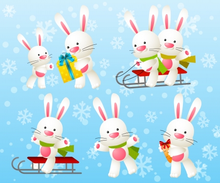 Set of funny rabbit charactersのイラスト素材