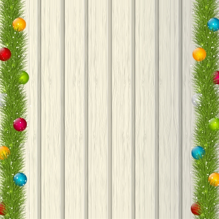 Christmas tree branches on wooden backgroundのイラスト素材