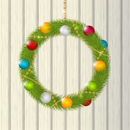 Christmas wreath on wooden backgroundのイラスト素材
