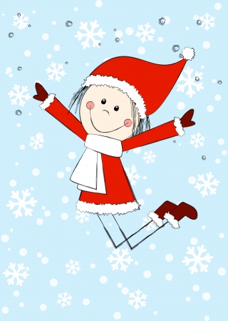 Funny girl wearing Santa costumeのイラスト素材