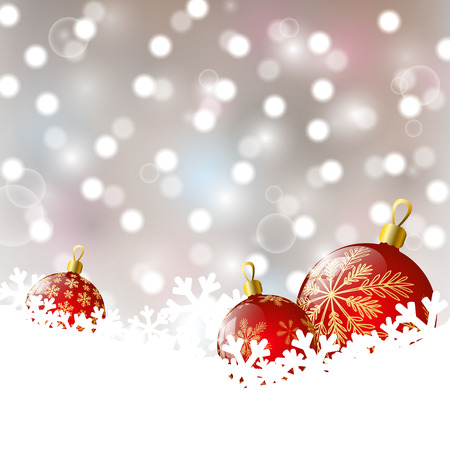 Christmas background with red balls on the snowの写真素材