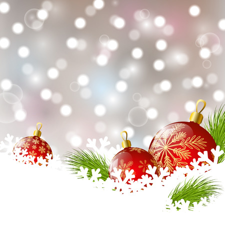 Christmas background with red balls on the snowの写真素材