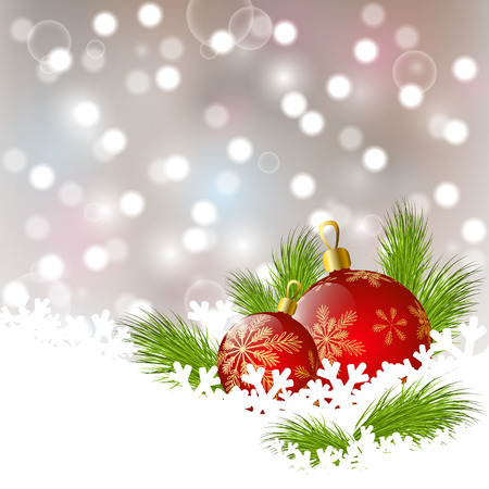 Christmas background with red balls on the snowの写真素材