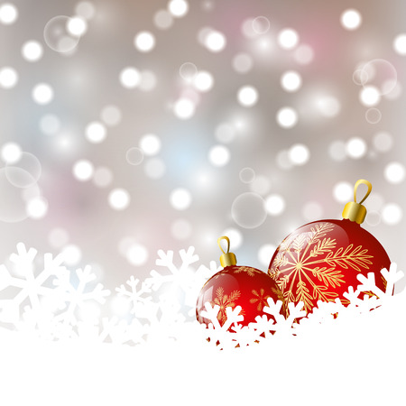 Christmas background with red balls on the snowの写真素材