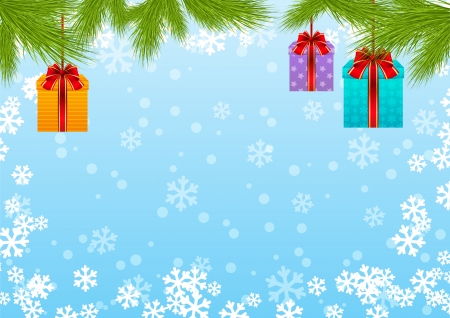Christmas gifts on winter backgroundの写真素材
