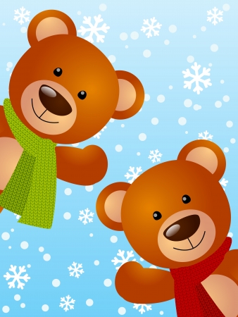Funny bears on winter backgroundの写真素材