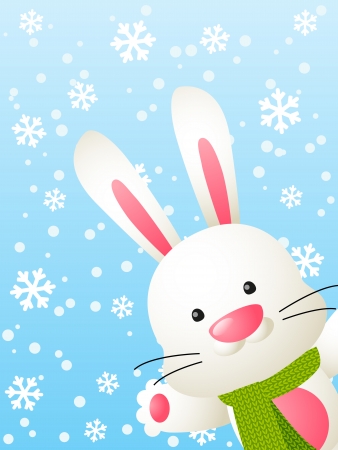 Funny rabbit on winter backgroundの写真素材