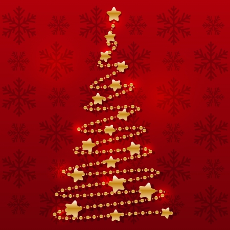 Golden Christmas tree on redのイラスト素材