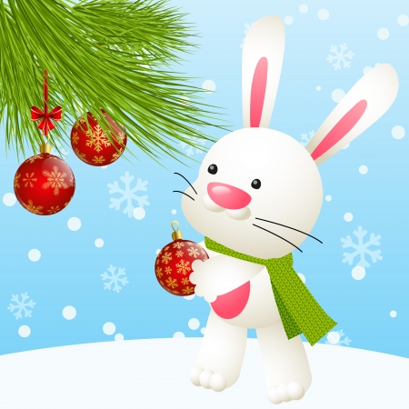 Funny rabbit with Christmas treeのイラスト素材