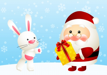 Funny Santa and cute rabbitのイラスト素材