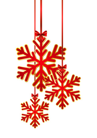 Paper snowflakes with red ribbonsのイラスト素材