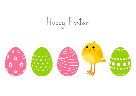 Easter eggs with cute chickenのイラスト素材