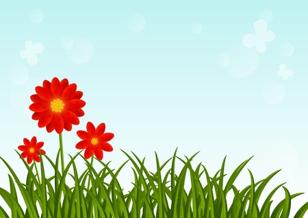 Red flowers on blue backgroundのイラスト素材