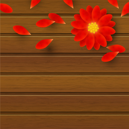 Red flower on wooden backgroundのイラスト素材