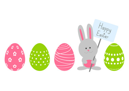 Easter eggs with cute rabbitのイラスト素材