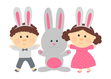 Easter rabbit with cute kidsのイラスト素材