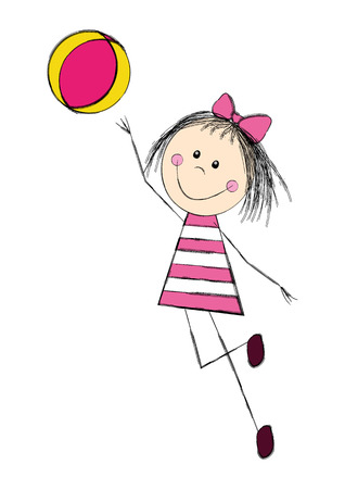 Cute little girl with ballのイラスト素材
