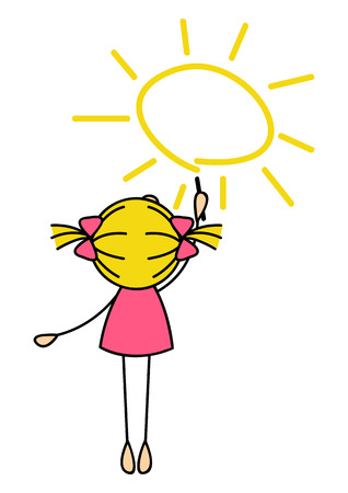 Cute little girl drawing Sunのイラスト素材