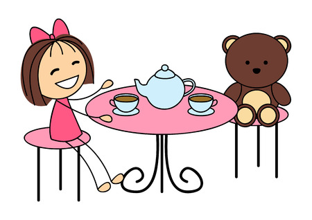 Cute little girl drinking teaのイラスト素材