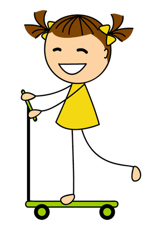 Cute little girl on scooterのイラスト素材