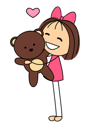 Cute little girl with bear toyのイラスト素材