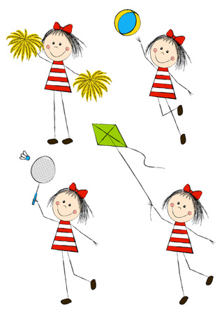 Set of cute little girlsのイラスト素材