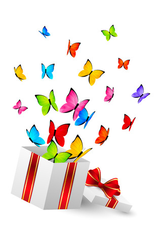 Gift box with color butterfliesのイラスト素材