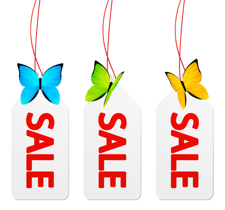 Sale paper tags with butterfliesのイラスト素材