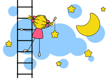 Cute little girl hanging starのイラスト素材