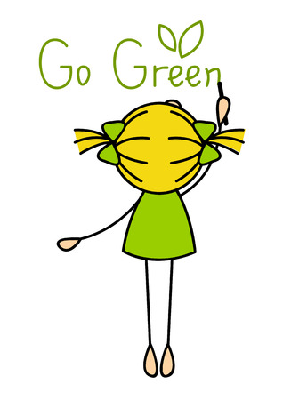 Cute little girl writing Go Greenのイラスト素材