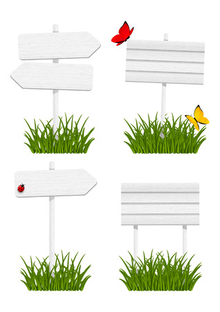 Set of wooden signboards in green grassのイラスト素材