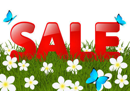 Summer sale message on green meadowのイラスト素材