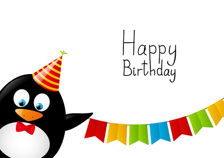 Funny penguin with party flagsのイラスト素材