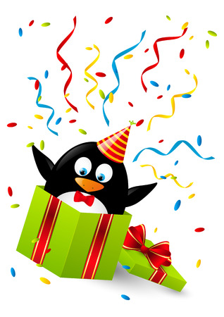 Funny penguin in gift boxのイラスト素材