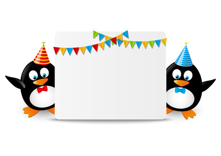 Funny penguins with greeting cardのイラスト素材