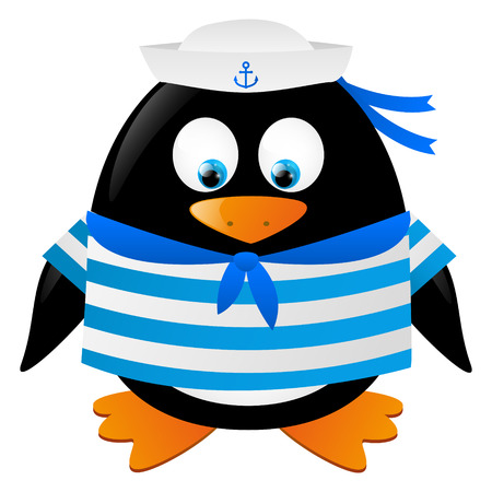 Cute penguin sailor isolated on whiteのイラスト素材