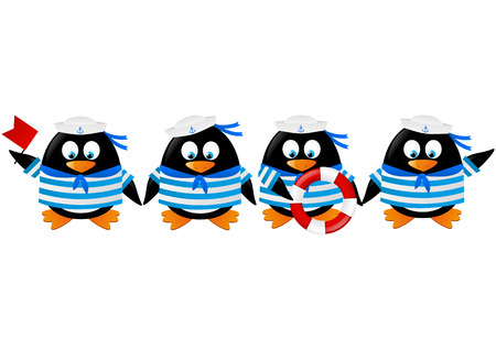 Cute penguin sailors isolated on whiteのイラスト素材