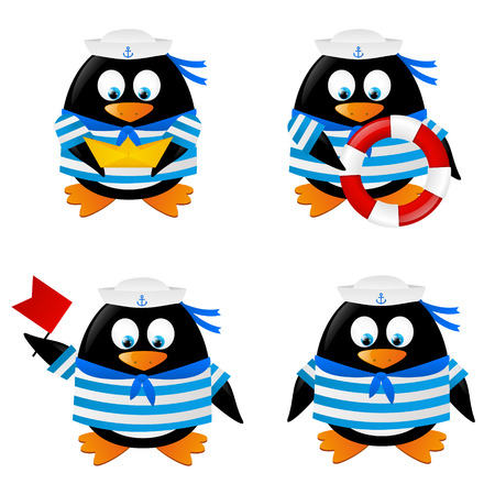 Set of penguins sailors on whiteのイラスト素材