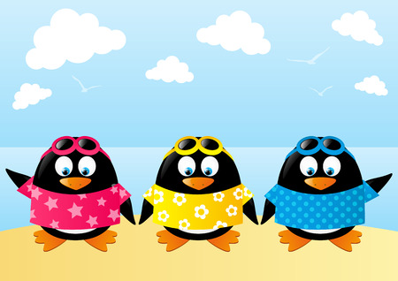 Cute penguins on sea backgroundのイラスト素材