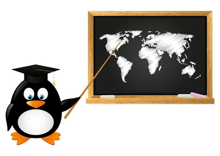 Student penguin with school blackboardのイラスト素材