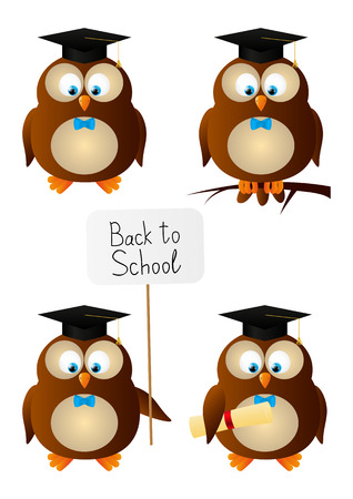 Set of funny owl studentsのイラスト素材