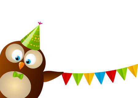 Cute Birthday owl with party flagsのイラスト素材