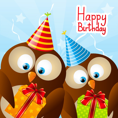 Cute Birthday owls for Your designのイラスト素材